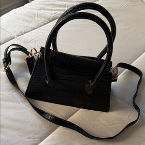 Sleek Black Croc-Embossed Top-Handle Bag